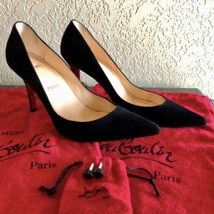 Christian Louboutin Apostrophe Black Suede Point Pump Gently Used